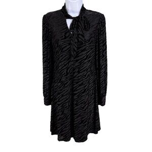 Calvin Klein Womens 4 Black Velvet Burn Out Zebra Print Long Sleeve Retro Dress